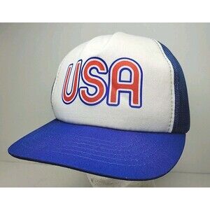 Vintage USA Snapback Mesh Hat YR Cap Adjustable Blue White Trucker Farmer